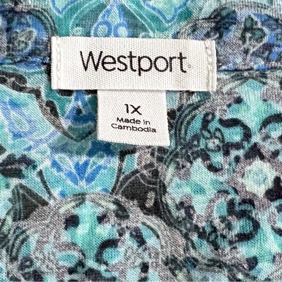 Westport Teal Mosaic Henley Tunic Size 1X - Picture 3 of 5